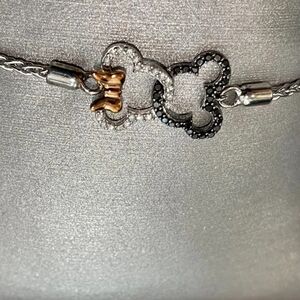 USED Disney Treasure Mickey Minnie Bolo Bracelet Kay Jewelers 925/10K 1/5 CTTW